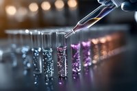 Laboratory pipette dispensing liquid into test tubes with colorful solutions for scientific research and medical analysis in modern lab setting.