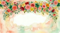 Watercolor floral border with coral, yellow, and red roses, green foliage, and soft pastel washes on white background. Isolated design element for invitations, cards, and decorative projects.