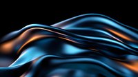 Smooth flowing abstract waves in metallic blue and copper colors against black background create dynamic modern design pattern for luxury branding and backgrounds.
