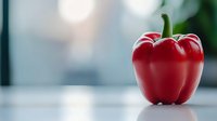 Fresh red bell pepper on light background with soft bokeh effect and copy space, macro food photography for healthy eating and cooking concepts.