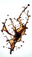 Dynamic coffee splash with droplets and crown formation isolated on white background for beverage advertising and culinary design projects.