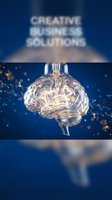 Glass brain lightbulb with glowing neural networks symbolizing creative business solutions and innovation on blue background with bokeh lights.