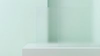 Minimalist empty podium display on soft sage green background with geometric shadows, ideal for product showcase and branding mockups.