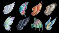 Colorful fantasy wings collection isolated on transparent background, ready for t-shirt design, clipart, stickers, sublimation and print-on-demand projects.