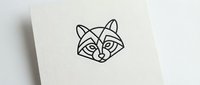 Minimalist line art raccoon head logo design on white paper background, modern geometric animal illustration for branding and graphic design projects.