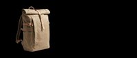 Vintage canvas roll-top backpack with leather straps, isolated on transparent background. Ready for T-shirt design, stickers, clipart, print on demand, and sublimation projects.