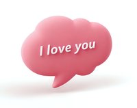 Pink speech bubble with I love you text message on white background, isolated romantic communication symbol for valentines and anniversary designs.