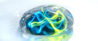 Close-up of glowing neon brain with blue and yellow neural pathways on white background, isolated for design use in technology and science projects.