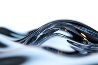 Macro photography of dark blue liquid wave formation with smooth curves and light reflections creating dynamic abstract composition against white background.