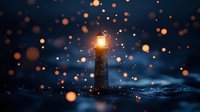 Lighthouse beacon glowing in stormy night sea with magical bokeh light effects and water splashes creating dreamy atmospheric seascape.