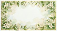 Elegant floral border frame with white flowers and green leaves on soft beige background for wedding invitations, greeting cards and decorative designs.