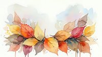 Watercolor autumn leaves in warm orange, red and yellow tones with artistic paint splatters on white background for seasonal design projects.