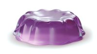 Purple gelatin dessert with wavy decorative shape on white background, isolated transparent jelly pudding for food and culinary designs.