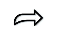 Black curved arrow pointing right on white background isolated for web design and user interface elements.