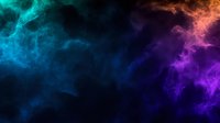 Vibrant cosmic smoke effect with turquoise blue transitioning to deep purple and orange creating ethereal atmosphere against dark background. Suitable for abstract designs.