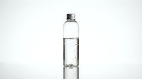 Clear plastic bottle filled with fresh water and ice cubes, isolated on white background, suitable for beverage, health, wellness and product packaging design use.