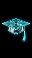 Neon glowing graduation cap with geometric wireframe design and tassel on black background, suitable for education, learning, and academic achievement concepts.