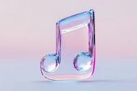 Glossy transparent musical note with blue and pink neon glow effect floating on gradient background, modern minimal design for music and entertainment projects.