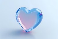 Translucent crystal heart shape with blue and pink gradient reflections on light background, romantic symbol for love and affection designs.