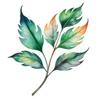 Watercolor botanical branch with green and orange gradient leaves on isolated background, suitable for nature-themed designs and decorative projects.