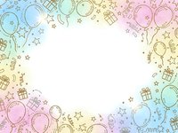 Colorful party celebration frame with balloons, gifts and stars on pastel gradient background. Copy space for text or design elements.