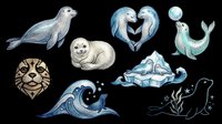 Seal, manatee, dolphin, sea lion, and polar bear isolated on transparent background. Ready for t-shirt design, clipart, stickers, sublimation, and print-on-demand products.