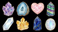 Colorful gemstones and crystals set isolated on transparent background, ready for stickers, t-shirt design, sublimation, clipart, and print on demand use.