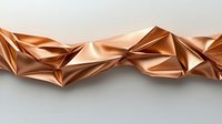 Metallic copper geometric abstract background with triangular facets creating dynamic wave pattern on light surface. Modern luxury design element.