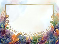 Ornamental floral border frame with colorful swirls and decorative flourishes on isolated white background, ready for invitations, cards, and design projects.