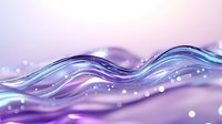 Flowing liquid waves in purple and turquoise colors with glowing particles and bokeh effects on gradient background, abstract fluid motion design element.