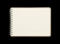 Open spiral notebook with cream lined pages and tan cover, isolated on transparent background. Ready for clipart, stickers, print-on-demand, sublimation, and design projects.