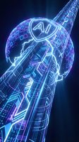 Futuristic AI artificial intelligence concept with glowing neon digital brain and neural networks on dark blue background for technology presentations.