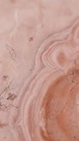 Close-up of pink agate stone surface with natural swirling patterns and dried botanical elements, suitable for texture backgrounds and design projects.