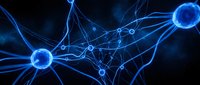 Abstract blue neural network with glowing nodes and connecting pathways on dark background for technology and artificial intelligence concepts.