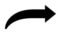 Black curved arrow pointing right isolated on white background for presentations, infographics and directional design elements.