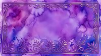 Purple watercolor background with ornate decorative frame border, featuring fluid ink wash effects and swirling floral embellishments. Suitable for invitations, presentations, and design projects.
