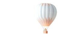Elegant white and peach hot air balloon with wicker basket floating against clean white background, isolated for commercial design projects.