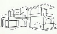 Modern architectural house design with curved elements and clean lines on beige background. Contemporary residential building sketch for construction projects.