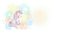 Cute pink unicorn sitting on pastel rainbow watercolor background for children's room decor, nursery art, fairy tale themes and magical fantasy designs.