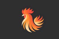 Stylized orange rooster logo on dark background featuring gradient flame-like feathers and minimalist design, isolated for branding and marketing materials.