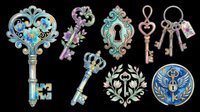 Ornate vintage keys and lock designs isolated on transparent background, ready for t-shirt designs, clipart, stickers, sublimation, and print-on-demand products.