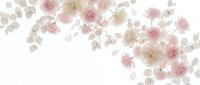 Delicate watercolor floral border with soft pink and beige roses, eucalyptus leaves on white background for wedding invitations, greeting cards, stationery design.