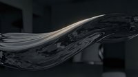 Abstract flowing liquid metal wave with smooth curves and reflective surface creating dynamic motion against dark background for modern design projects.