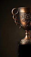 Ornate copper trophy cup with floral engravings and twisted rope handle on dark background for awards ceremonies and achievement recognition.