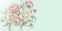 Soft watercolor bouquet of blush pink and cream roses with green leaves on light mint background for wedding invitations and romantic designs.