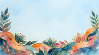 Watercolor floral border with coral ribbons, green foliage, and peachy blooms on light background. Decorative frame for invitations, cards, and design projects.