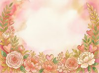 Watercolor floral frame with roses, peonies, and gold leaves on soft pink background. Isolated design element suitable for wedding invitations, greeting cards, and decorative projects.
