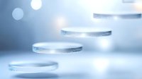 Podium platforms with glass texture and bokeh lighting effects, suitable for product display, cosmetics showcase, luxury brand presentation, and modern advertising campaigns.