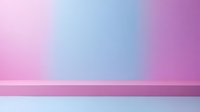 Soft gradient background with pink and blue pastel colors merging into dreamy atmosphere, featuring minimalist shelf or platform design for product display.