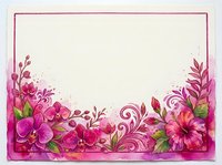 Watercolor floral frame with pink orchids and hibiscus flowers, green leaves, decorative swirls, and copy space for text on white background.
